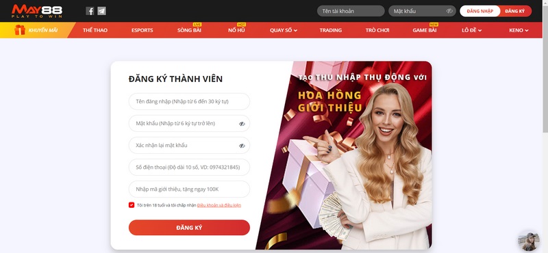 Mẹo đăng ký May88 đơn giản, dễ thực hiện nhất cho người mới 2 Các Quá Trình Đăng Ký Khi Tạo Tài Khoản May88