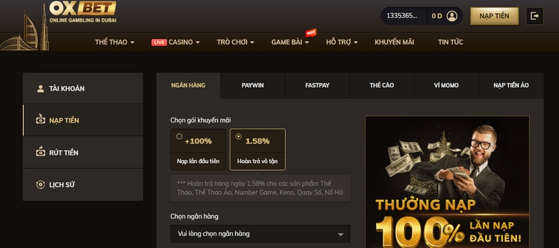 Hướng dẫn cách nạp tiền Oxbet và rút tiền chính xác tại nhà cái 1 Siêu Nhiều Phương Thức Nạp Tiền Oxbet Đang Hỗ Trợ