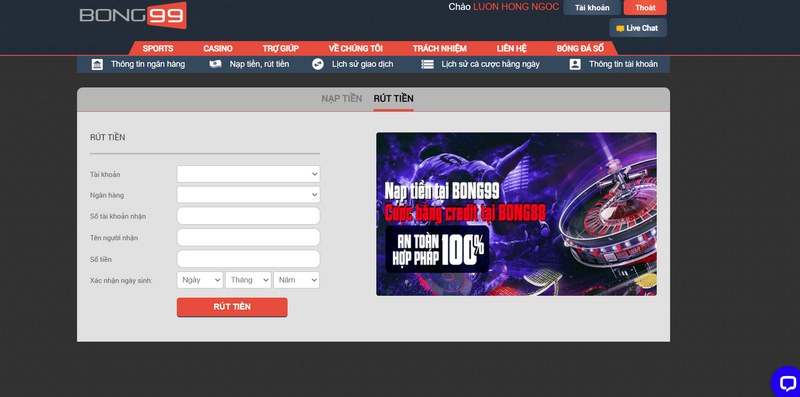 Bong99 -Trải nghiệm giải trí đỉnh cao cùng sảnh cược cực chất 8 Rút Tiền Về Túi Chỉ Cần Hoàn Thành Vài Thao Tác Tại Nhà Cái