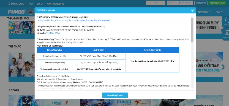 Khuyến mãi Fun88 - Đa dạng sự kiện siêu khủng tại nhà cái 6 Đặt Cược Trận Tottenham Nhận Về Thưởng Hấp Dẫn Tới 88K